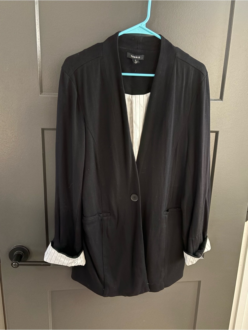 torrid Black Blazer with Pinstripe Lining